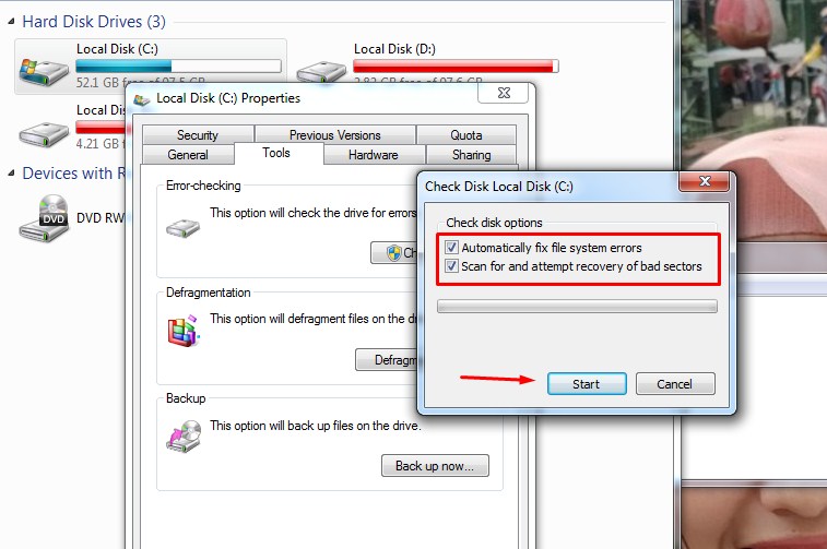 Cara Mengatasi Windows Explorer Has Stopped Working dengan pindai disk